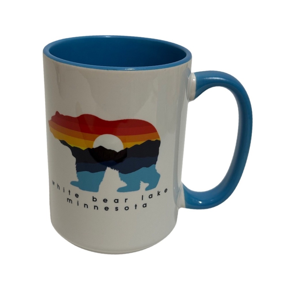 White Bear Lake Minnesota Sunset Bear Ceramic Coffee Mug Blue Cabin Lake Style